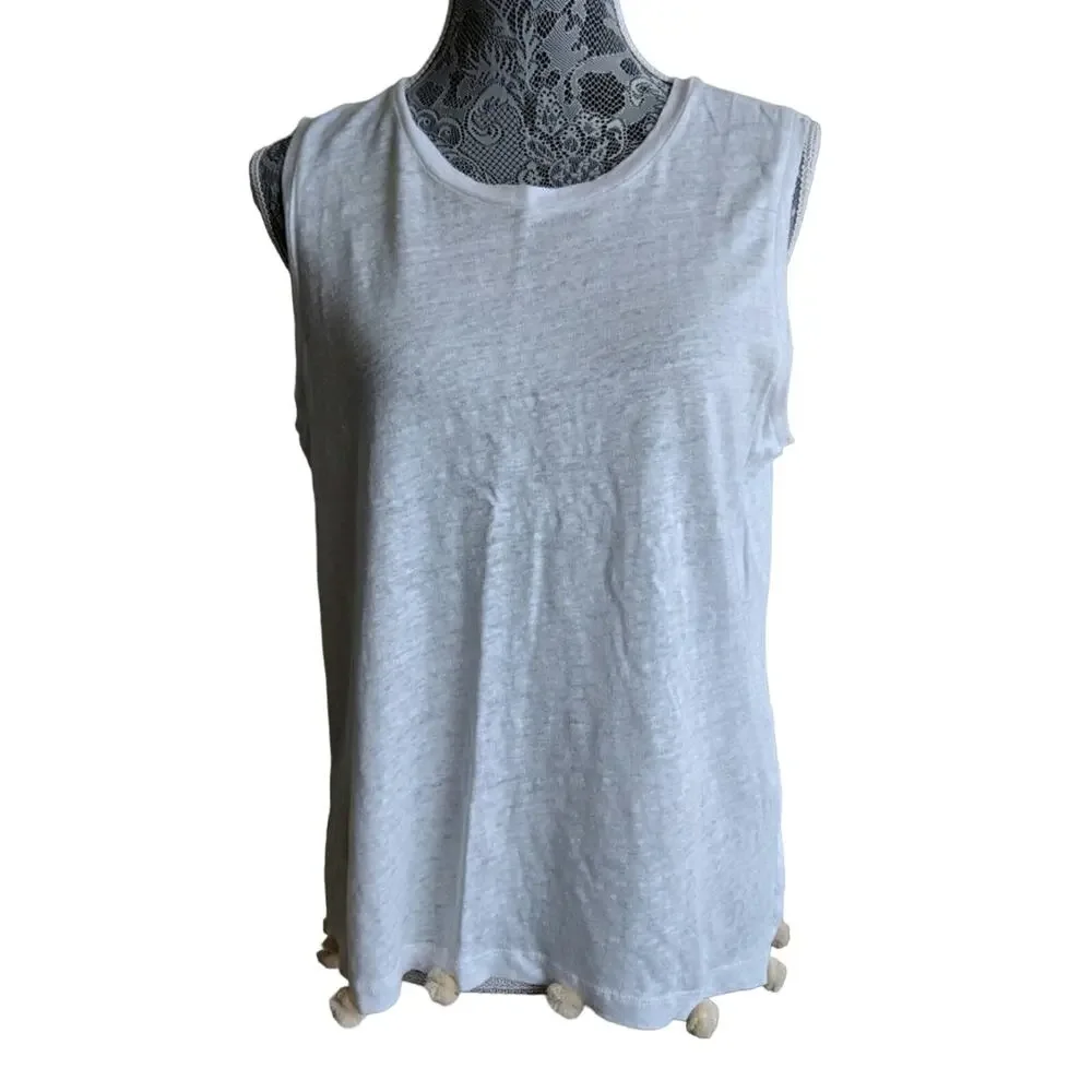 J Crew Linen Pom-Pom Tank Top Sleeveless Size M NWOT
